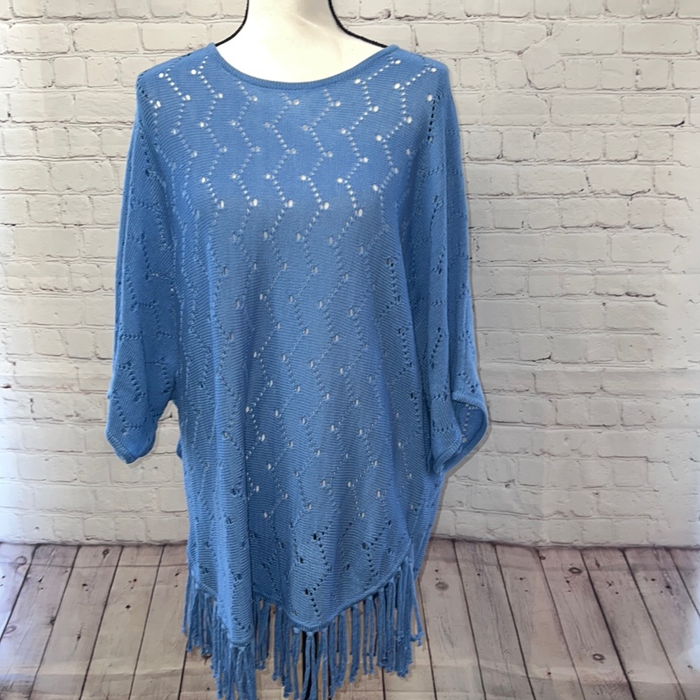 NY COLLECTION Dolman Sleeve Fringe Hem Sweater